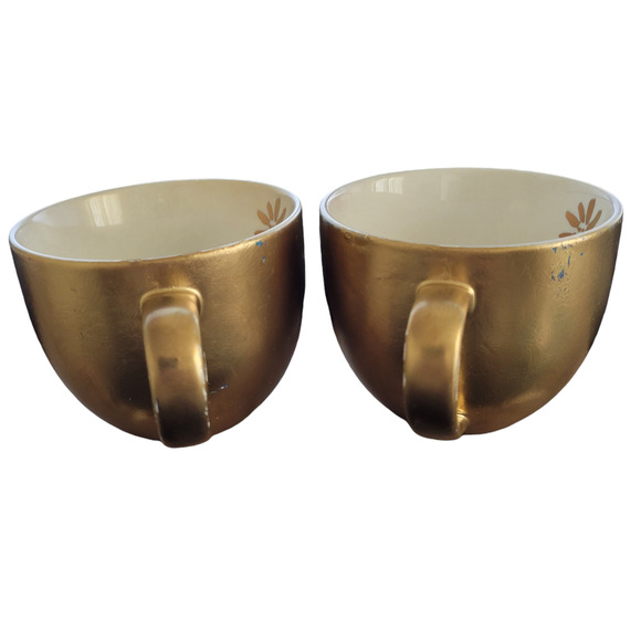 Lily Pulitzer Ceramic Mugs Set of 2 Gold Painted 12 oz - Picture 3 of 16